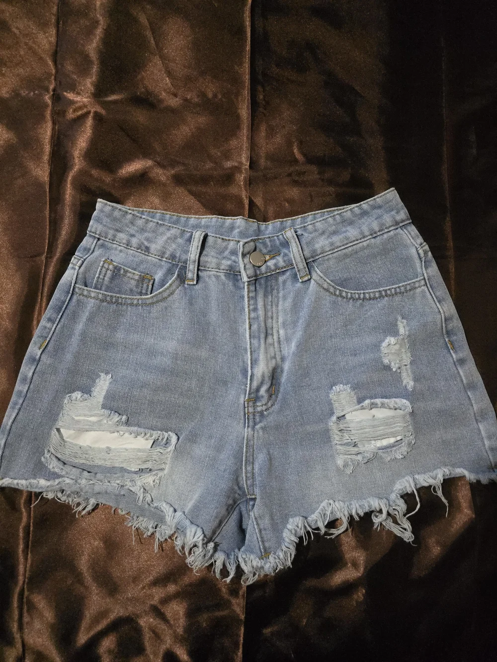 Light Blue Distressed Denim Shorts